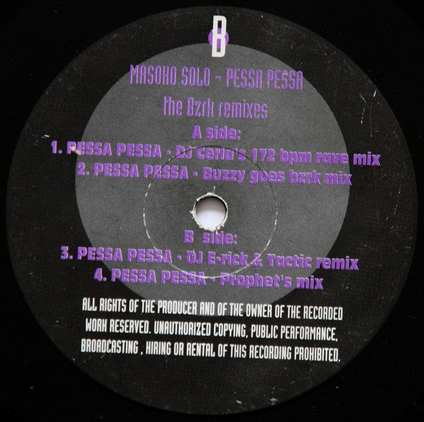 Masoko Solo : Pessa Pessa (BZRK Remixes) (12")