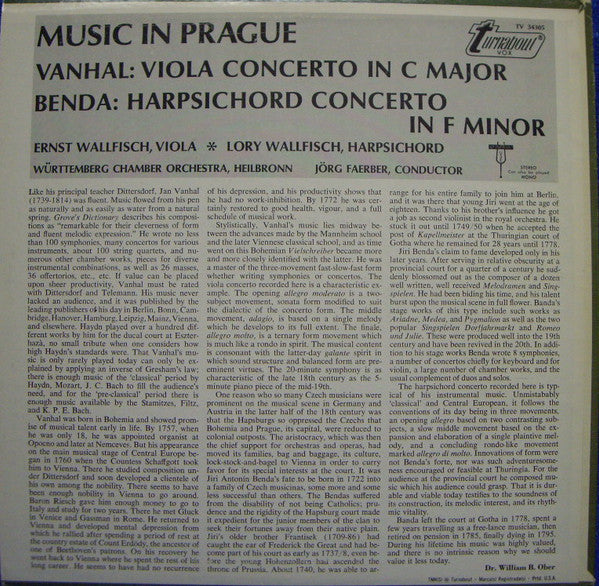Johann Baptist Vanhal / Georg Anton Benda - Ernst Wallfisch, Lory Wallfisch, Württembergisches Kammerorchester, Jörg Faerber : Music In Prague (LP)