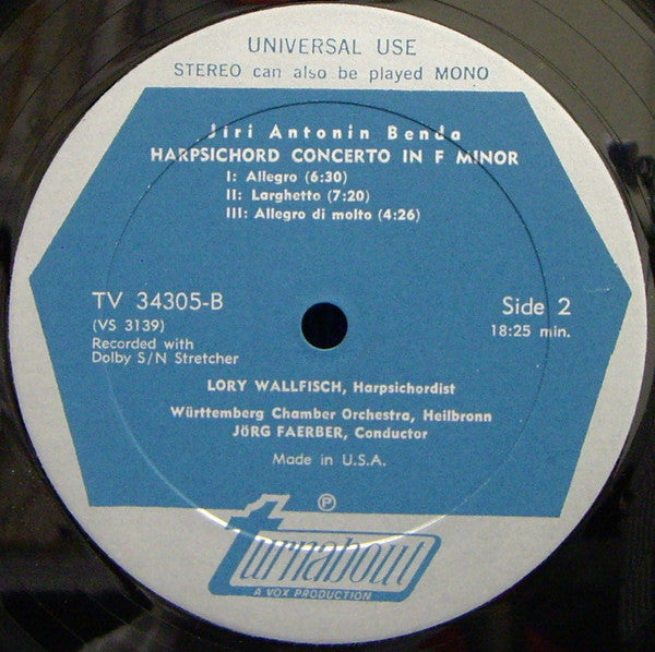 Johann Baptist Vanhal / Georg Anton Benda - Ernst Wallfisch, Lory Wallfisch, Württembergisches Kammerorchester, Jörg Faerber : Music In Prague (LP)
