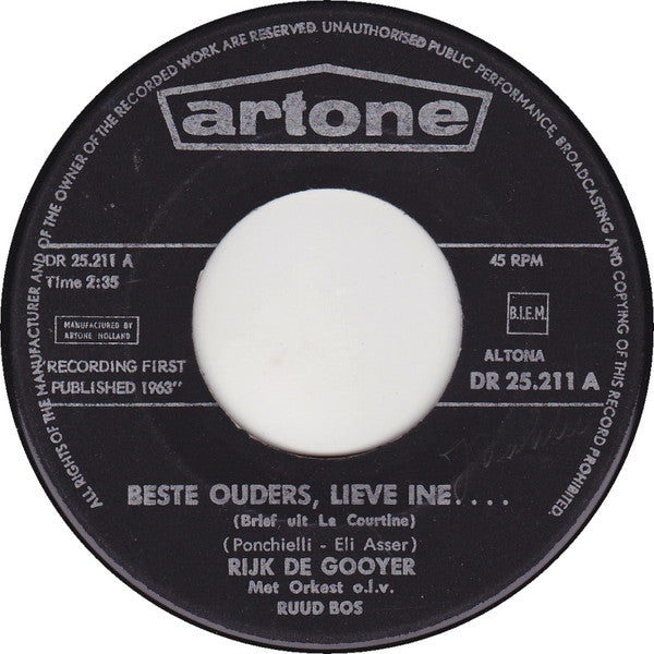 Rijk de Gooyer : Brief Uit La Courtine + Antwoord (7", Single, Bla)