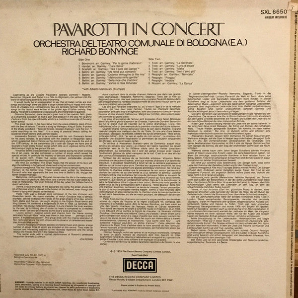 Luciano Pavarotti : Pavarotti In Concert (LP, Album)