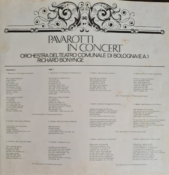 Luciano Pavarotti : Pavarotti In Concert (LP, Album)