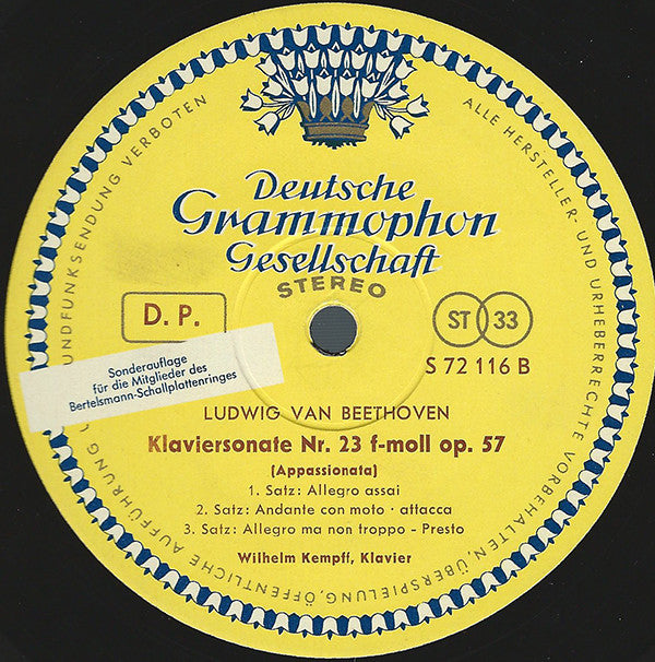 Ludwig Van Beethoven, Wilhelm Kempff : Konzert Für Klavier Und Orchester Nr. 4 G-dur Op. 58 / Klaviersonate Nr. 23 F-moll Op. 57 (Appassionata) (LP, Club, RE)