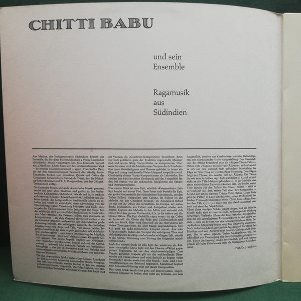 Chitti Babu Und Sein Ensemble* : Raga-Musik Aus Südindien (LP, Gat)
