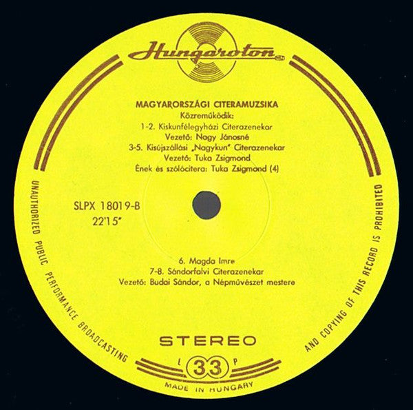 Various : Hungarian Zither Music / Magyarországi Citeramuzsika (LP)