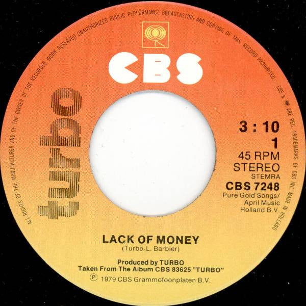 Turbo (4) : Lack Of Money (7", Single)
