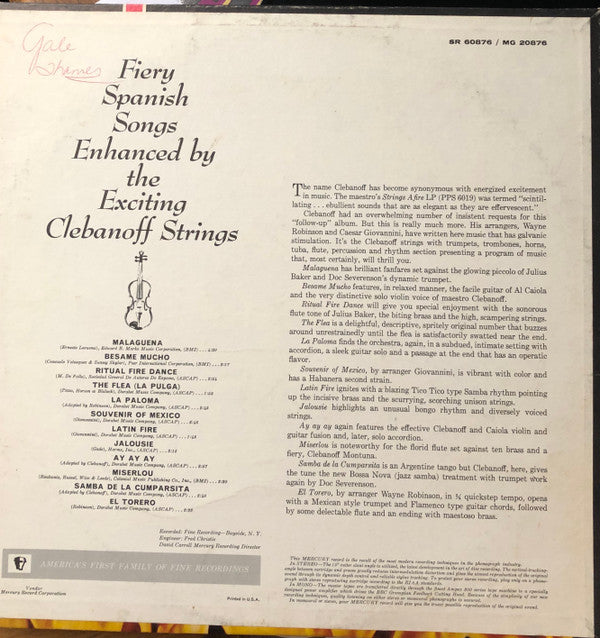 The Clebanoff Strings : Afire In Spain (LP, Album)