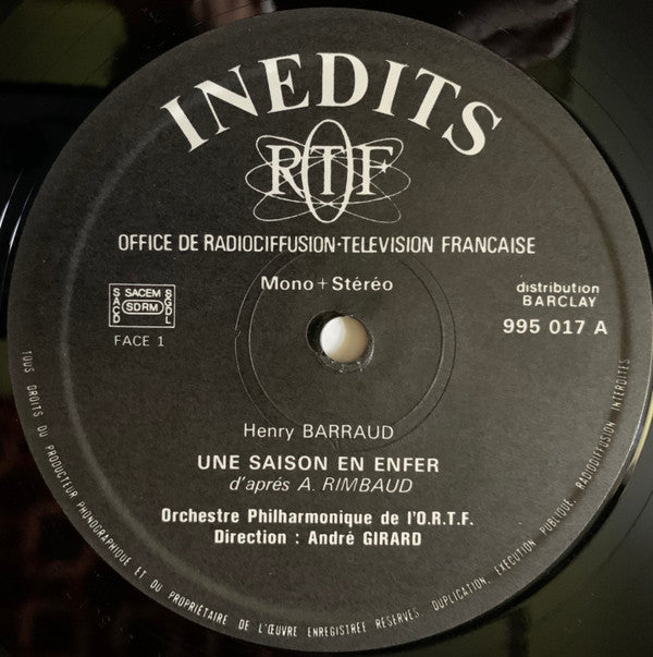 Henry Barraud / Jacques Ibert : Une Saison En Enfer / Première Suite Pour Orchestre "Diane De Poitiers" (LP)