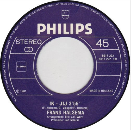 Frans Halsema : Ik - Jij / Voor Haar (7", Single)
