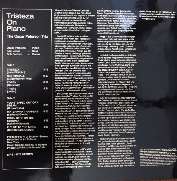 Oscar Peterson Trio* : Tristeza On Piano (LP, Album, Gat)