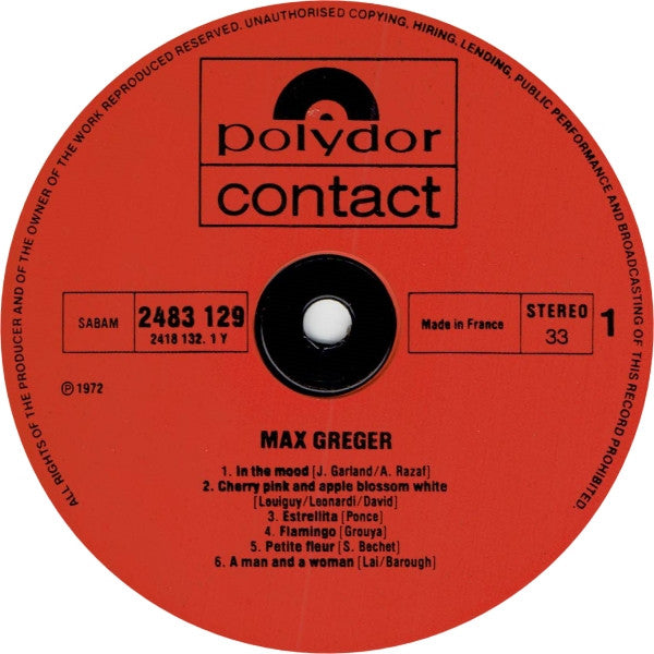 Max Greger : Max Greger (LP, Comp)
