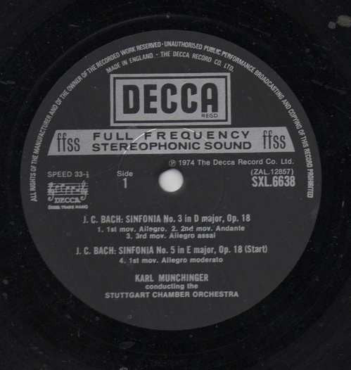Johann Christian Bach, Stuttgarter Kammerorchester, Karl Münchinger : Sinfonias For Double Orchestra Opus 18 Number 1,3 & 5 (LP)