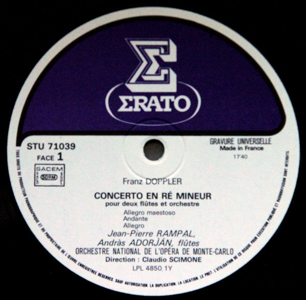 Jean-Pierre Rampal, András Adorján Interprètent Bernhard Romberg - Albert Franz Doppler, Orchestre National De L'Opéra De Monte-Carlo, Claudio Scimone : Deux Concertos Pour Flute (LP, Gat)