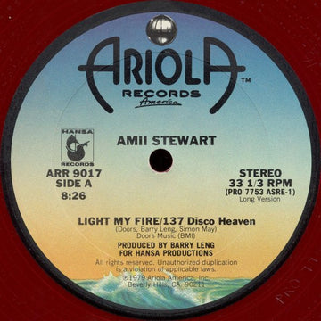 Amii Stewart : Light My Fire / 137 Disco Heaven   (12", Single, Red)