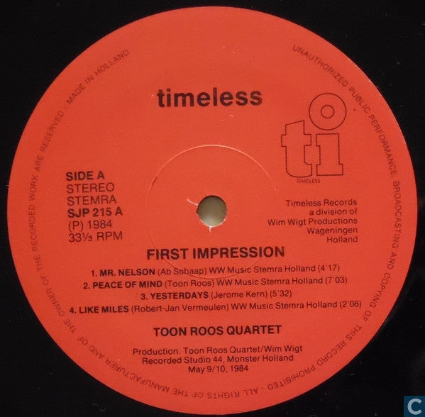 Toon Roos Quartet* : First Impression (LP)