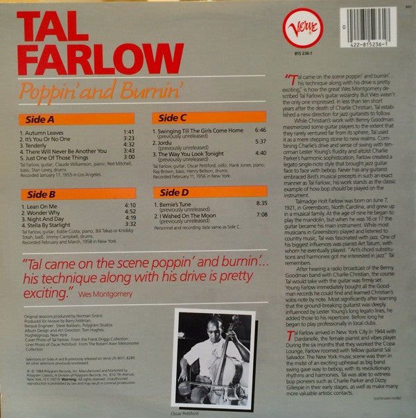 Tal Farlow : Poppin' And Burnin' (2xLP, Comp, Mono)