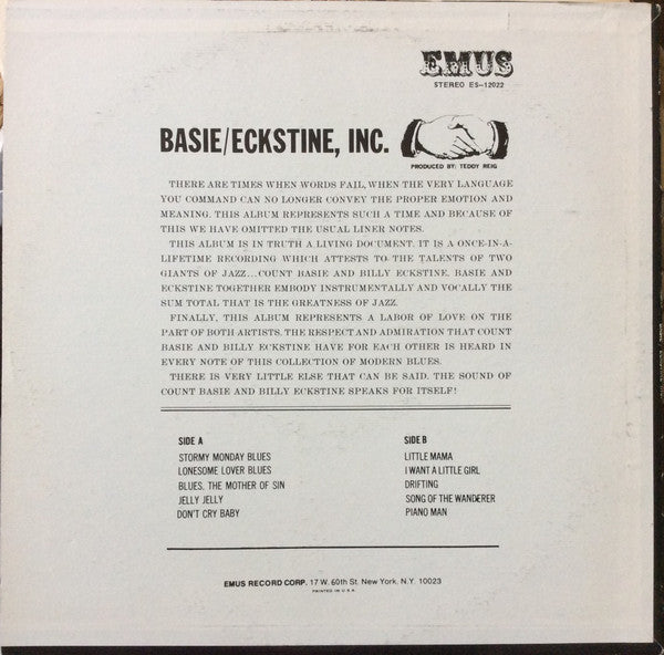 Count Basie, Billy Eckstine : Basie/Eckstine Incorporated (LP, Album, RE)