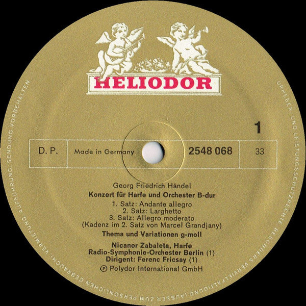 Georg Friedrich Händel • Johann Sebastian Bach • Arcangelo Corelli –  Nicanor Zabaleta, Radio-Symphonie-Orchester Berlin, Ferenc Fricsay : Nicanor Zabaleta • Harfe (LP, Comp)