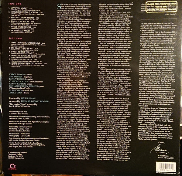Carol Sloane : Love You Madly (LP, Album)