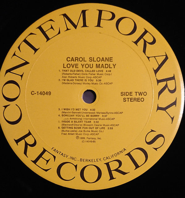 Carol Sloane : Love You Madly (LP, Album)