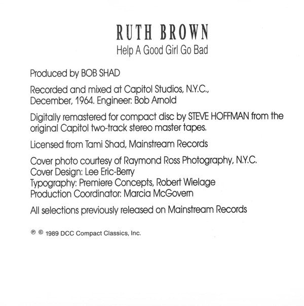 Ruth Brown : Help A Good Girl Go Bad (CD, Album, RE, RM)