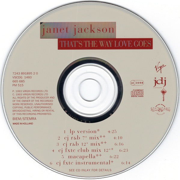 Janet Jackson : That's The Way Love Goes (CD, Single, Dig)