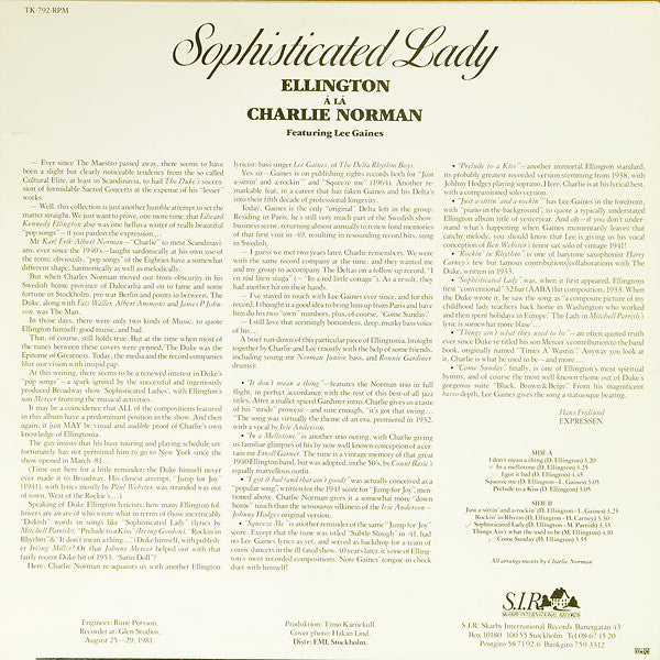 Duke Ellington Á Lá Charlie Norman Featuring Lee Gaines : Sophisticated Lady (LP, Album)