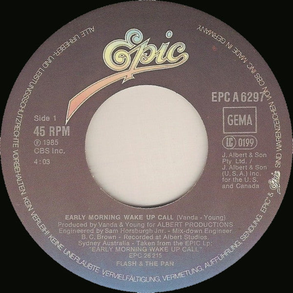 Flash And The Pan* : Early Morning Wake Up Call (7", Single)