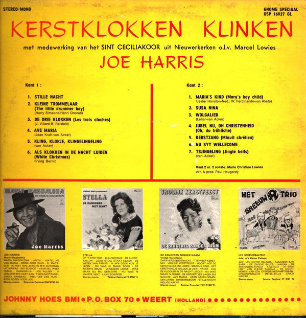 Joe Harris (4) En Sint-Ceciliakoor Van Nieuwerkerken : Kerstklokken Klinken (LP)