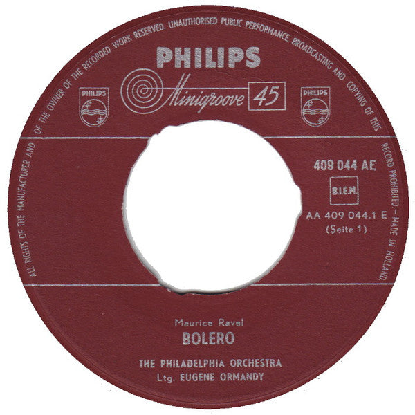 Maurice Ravel - The Philadelphia Orchestra, Eugene Ormandy : Bolero (7", EP, Mono)