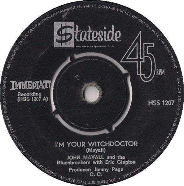 John Mayall And The Bluesbreakers* : I'm Your Witchdoctor (7", Single)