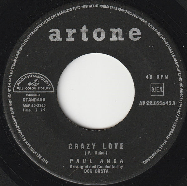 Paul Anka : Crazy Love (7", Single)