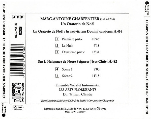 Marc Antoine Charpentier - Les Arts Florissants / William Christie : Un Oratorio De Noël (CD, Album)
