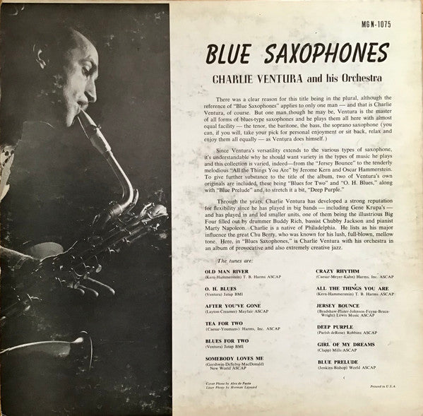 Charlie Ventura And His Orchestra : Blue Saxophones (LP, Comp, Mono)