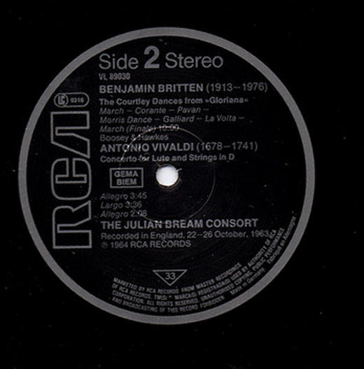 Joaquín Rodrigo / Benjamin Britten / Antonio Vivaldi - Julian Bream, Melos Chamber Orchestra, Sir Colin Davis : Concierto De Aranjuez / Courtly Dances From "Gloriana" / Concerto For Lute And Strings (LP, RE)