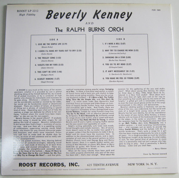 Beverly Kenney With Ralph Burns And His Orchestra : Come Swing With Me (LP, Album, Mono, RE)