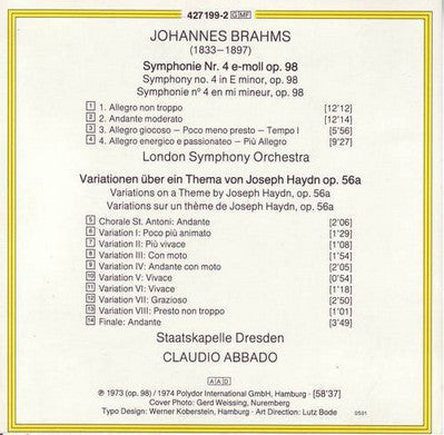 Claudio Abbado, Johannes Brahms : Brahms: Symphonie N. 4 - Haydn Variations (CD, Comp)