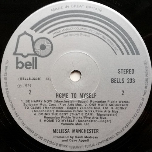 Melissa Manchester : Home To Myself (LP, Album)