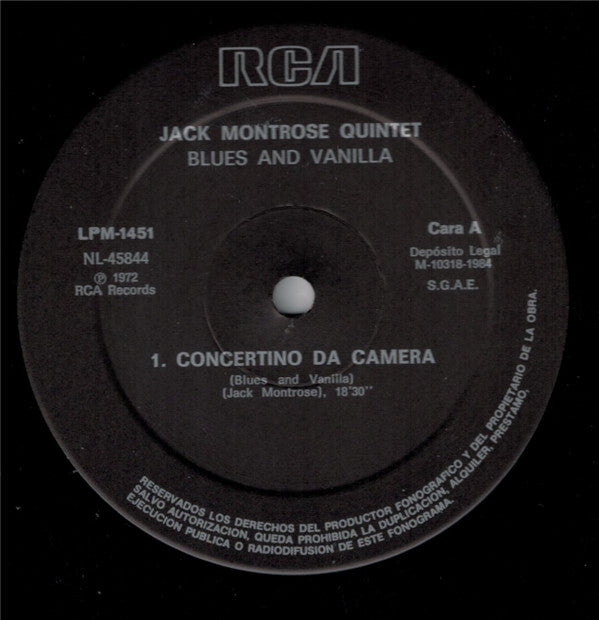 The Jack Montrose Quintet, Red Norvo : Blues And Vanilla (LP, Album, Mono, RE)