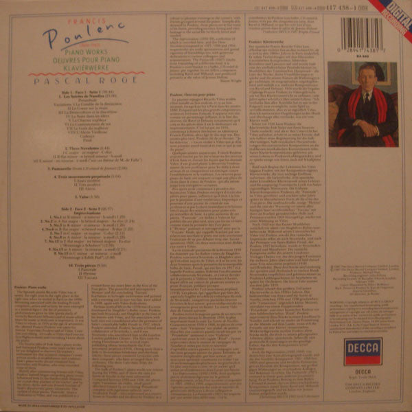 Francis Poulenc • Pascal Rogé : Piano Works • Ouvres Pour Piano • Klavierwerke / Les Soirées De Nazelles • 3 Mouvements Perpétuels • 3 Novelettes • 9 Improvisations (LP)