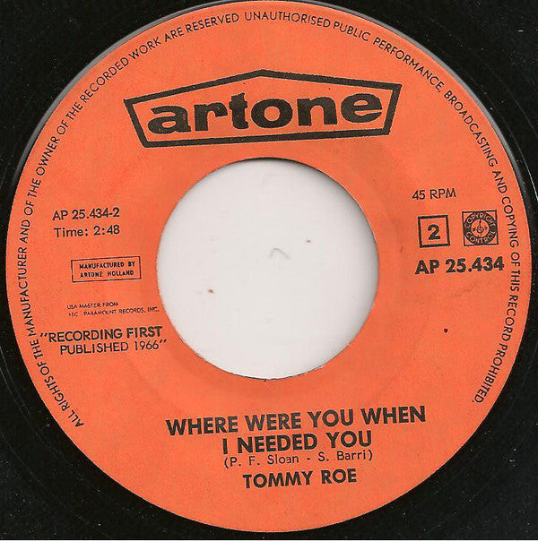 Tommy Roe : Hooray For Hazel / Where Were You When I Needed You (7", Single)