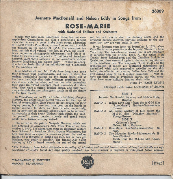 Jeanette MacDonald / Nelson Eddy : Rose - Marie (7", EP)