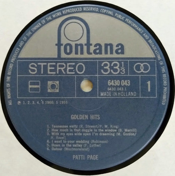 Patti Page : Golden Hits (LP, Comp)