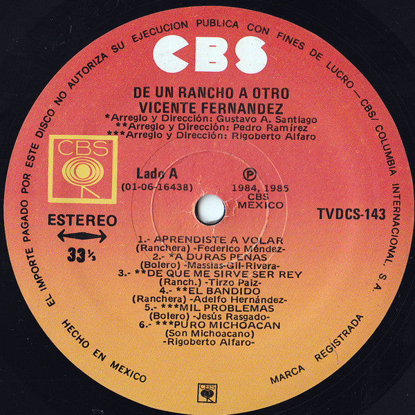 Vicente Fernandez : De Un Rancho A Otro (LP, Album)