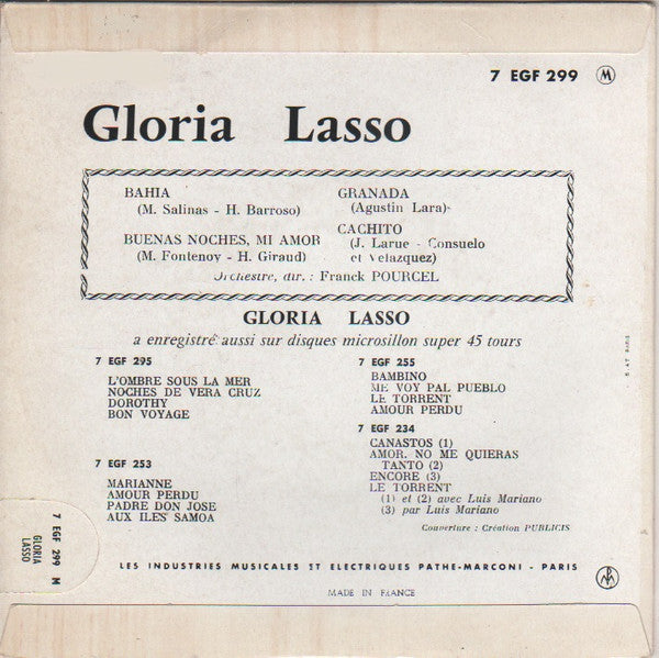 Gloria Lasso : Bahia / Buenas Noches Mi Amor / Granada / Cachito (7", EP)
