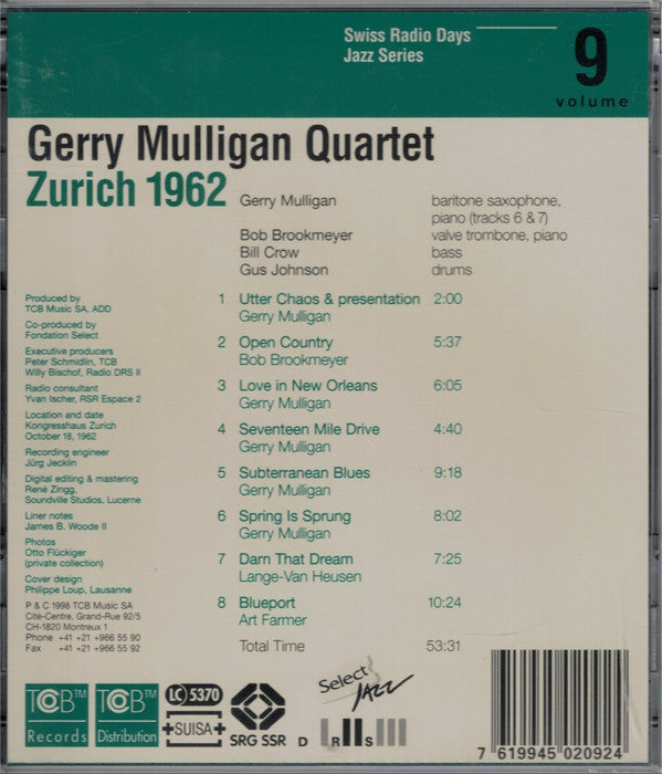 Gerry Mulligan Quartet : Zürich 1962 (CD)