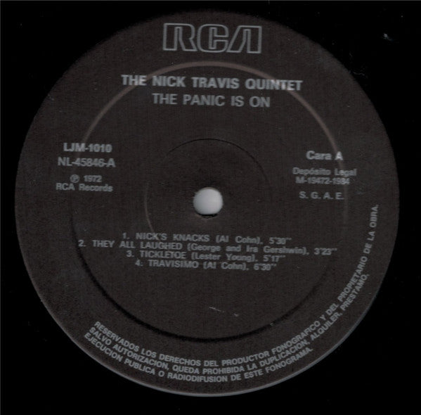 The Nick Travis Quintet : The Panic Is On (LP, Album, RE, gat)