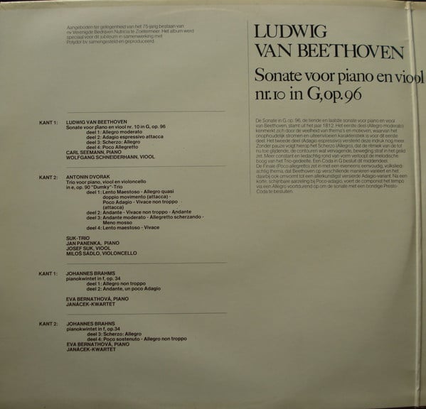Ludwig van Beethoven / Antonín Dvořák / Johannes Brahms : Sonate Voor Piano En Viool Nr. 1 In G, Op. 96 / Trio Voor Piano, Viool En Violoncello In E, Op. 90 / Pianokwintet In F, Op. 34 (2xLP, Comp)