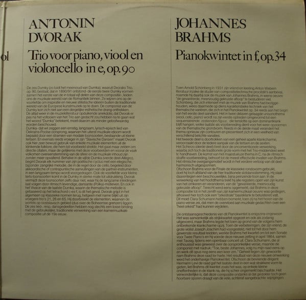 Ludwig van Beethoven / Antonín Dvořák / Johannes Brahms : Sonate Voor Piano En Viool Nr. 1 In G, Op. 96 / Trio Voor Piano, Viool En Violoncello In E, Op. 90 / Pianokwintet In F, Op. 34 (2xLP, Comp)