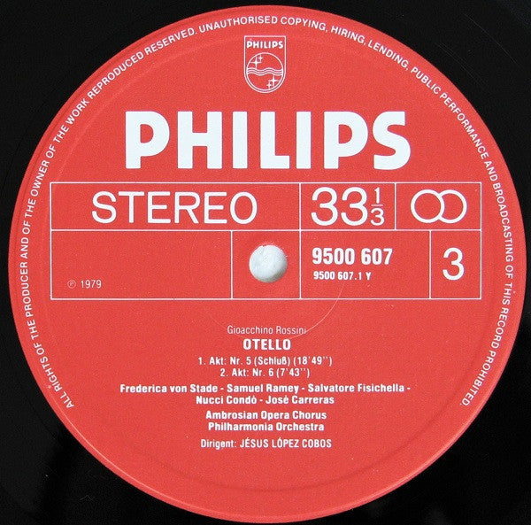 Gioacchino Rossini  -  José Carreras - Frederica Von Stade - Salvatore Fisichella - Samuel Ramey - Gianfranco Pastine - Nucci Condò - Philharmonia Orchestra - Jesús López-Cobos : Otello (3xLP, Album + Box)